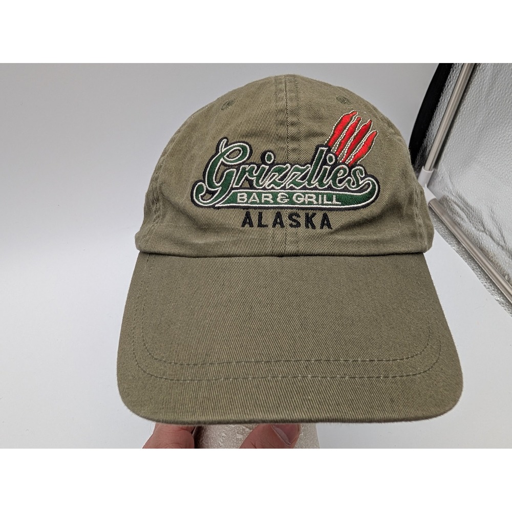 Tongass Trading Co Grizzlies Bar & Grill Alaska Hat Olive Green Cotton Strapback
